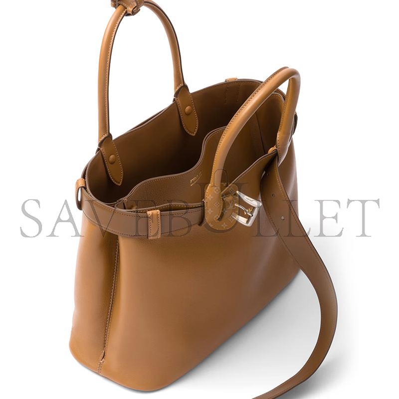 PRADA BUCKLE LARGE LEATHER HANDBAG WITH BELT 1BA416 (37.5*27.5*14cm)